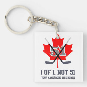 1 of 1 Not 51 Canadian Identity Maple Leaf Hockey  Keychain