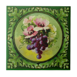 1 of 2 Handpainted Floral Grapes Godwin 1900 Repro Tile