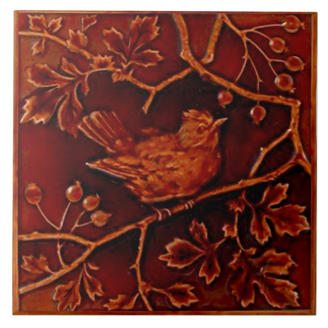 1 of 2 Repro Minton Birds Faux Relief Majolica Tile (Front)