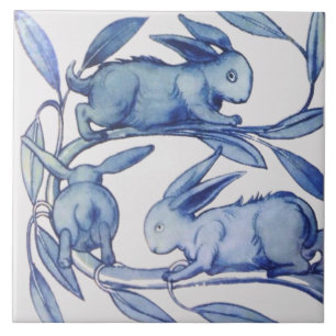 1 of 2 Repro Wm De Morgan Running Rabbits (Left) Tile