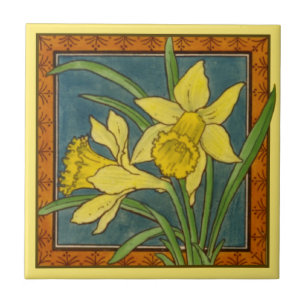 1 of 8 repro Victorian Maw daffodil transferware Tile