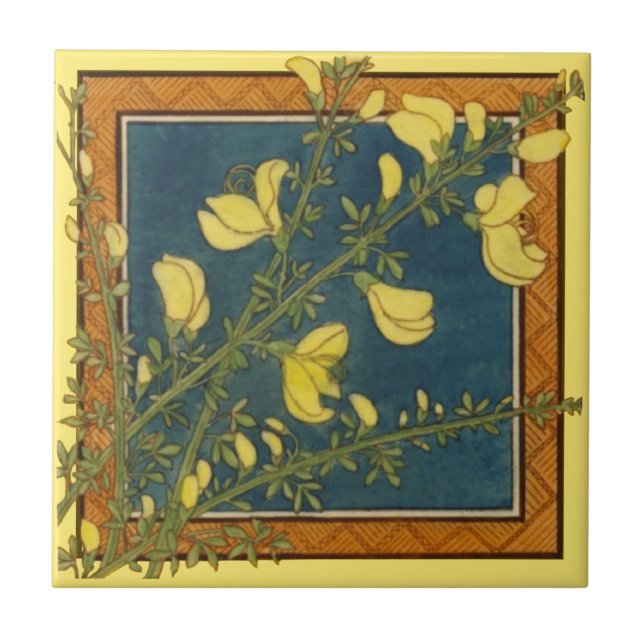 1 of 8 repro Victorian Maw floral transferware Tile (Front)