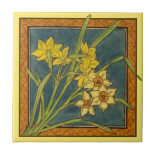 1 of 8 repro Victorian Maw narcissus transferware Tile
