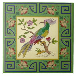 1 of Pair Minton Jade Asian Aesthetic Bird Repro Tile