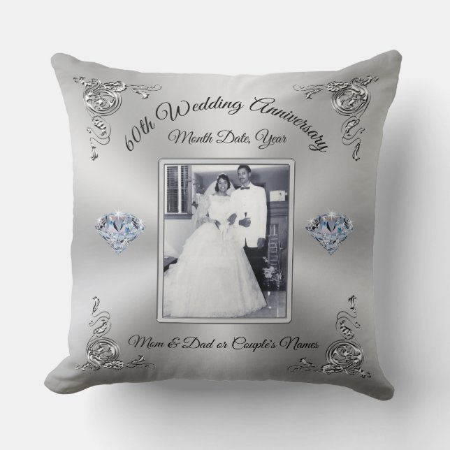 1 or 2 Photo 60th Anniversary Presents for Parents Throw Pillow (Front)