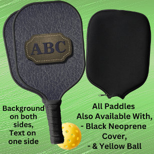 1 or 3 Initials, Leather Badge  Leather Look Grey  Pickleball Paddle