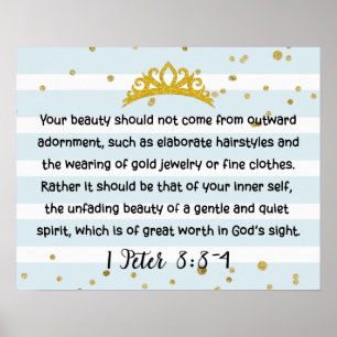 1 Peter 3:3-4 Inner Beauty Bible Verse Blue  Poster