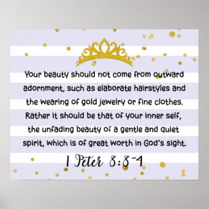 1 Peter 3:3-4 Inner Beauty Bible Verse Purple Post Poster