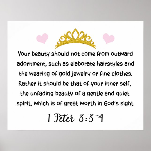 1 Peter 3:3-4 Inner Beauty Bible Verse Tiara Heart Poster (Front)