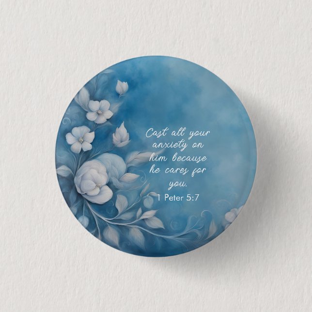 1 Peter 5:7 Bible Verse Image Inch Round Button (Front)