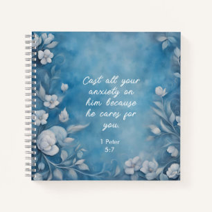 1 Peter 5:7 “Cast All Your Anxiety” Blue Floral Notebook