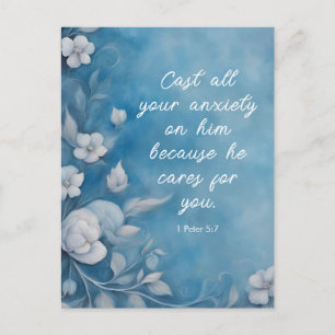 1 Peter 5:7 “Cast All Your Anxiety” Blue Floral Postcard