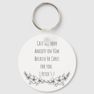 1 Peter 5:7 Cast all your Anxiety Button Keychain