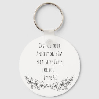 1 Peter 5:7 Cast all your Anxiety Button Keychain
