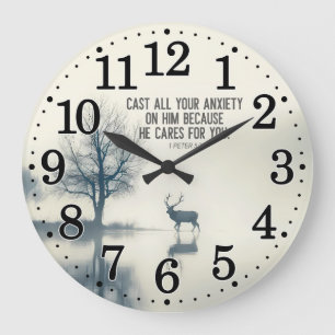 1 Peter 5:7 Cast All Your Anxiety on Him He Cares  Large Clock