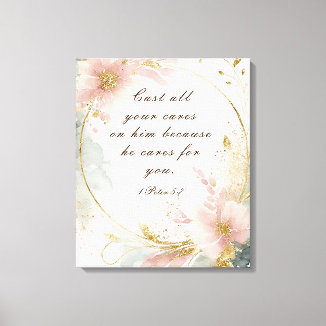 1 Peter 5:7 Cast All Your Cares on Him Bible Verse Canvas Print (Front)