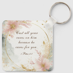 1 Peter 5:7 Cast All Your Cares on Him Bible Verse Keychain