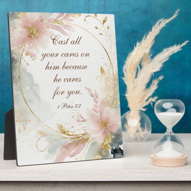 1 Peter 5:7 Cast All Your Cares on Him Bible Verse Plaque (Side)
