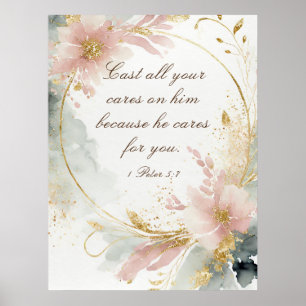 1 Peter 5:7 Cast All Your Cares on Him Bible Verse Poster