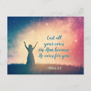 1 Peter 5:7 Cast all your cares on Him, Scripture Postcard