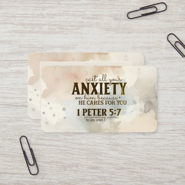 1 Peter 5:7 Cast your anxiety on Him Bible Verse  Business Card (Front/Back In Situ)