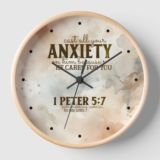 1 Peter 5:7 Cast your anxiety on Him Bible Verse  Clock (Front)