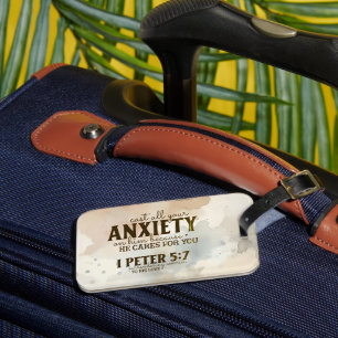 1 Peter 5:7 Cast your anxiety on Him Bible Verse Luggage Tag