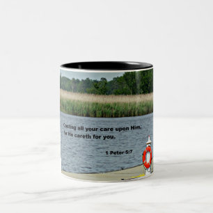 1 Peter 5:7 Casting all your care upon Him... Two-Tone Coffee Mug