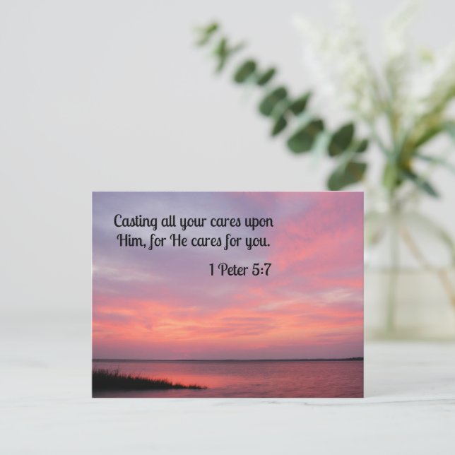 1 Peter 5:7 Casting all your cares upon Him Postcard (Standing Front)
