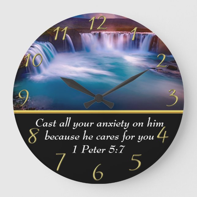 1 Peter 5:7 Christian Faith a waterfall  Large Clock (Front)