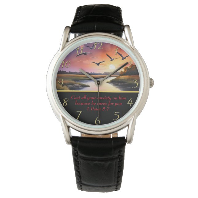 1 Peter 5:7 Christian Faith moutain lake  Watch (Front)
