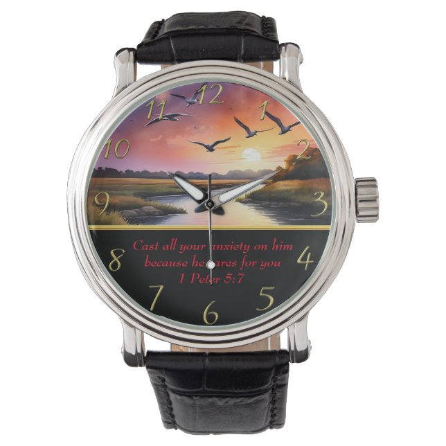 1 Peter 5:7 Christian Faith moutain lake  Watch (Front)