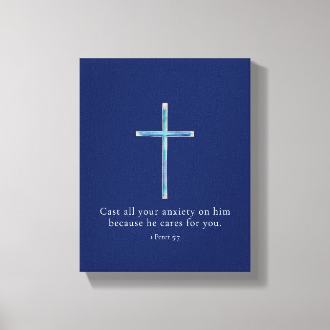 1 Peter 5:7 Minimalist Cross Canvas Print (Front)