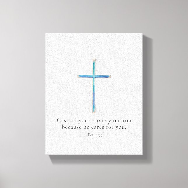1 Peter 5:7 Minimalist Cross Canvas Print (Front)
