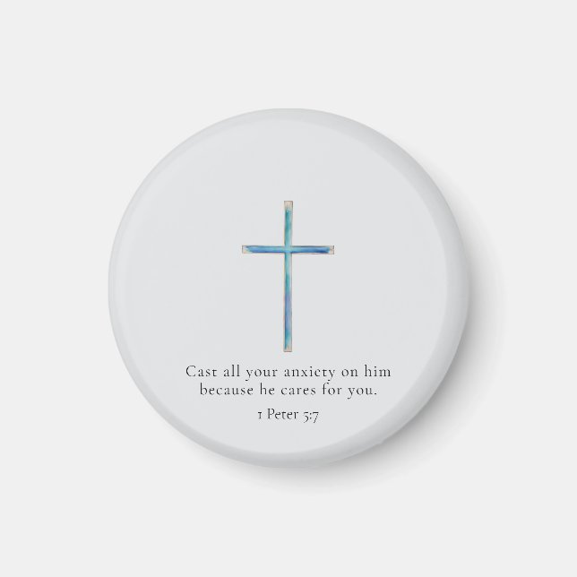 1 Peter 5:7 Minimalist Cross Magnet (Front)