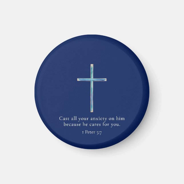 1 Peter 5:7 Minimalist Cross Magnet (Front)