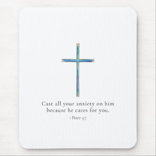 1 Peter 5:7 Minimalist Cross Mouse Pad
