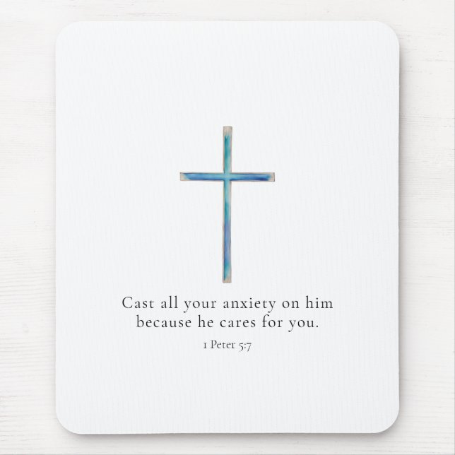 1 Peter 5:7 Minimalist Cross Mouse Pad (Front)