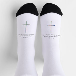 1 Peter 5:7 Minimalist Cross Socks