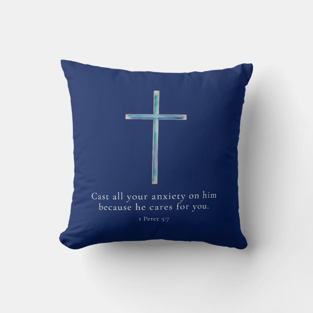1 Peter 5:7 Minimalist Cross Throw Pillow (Front)