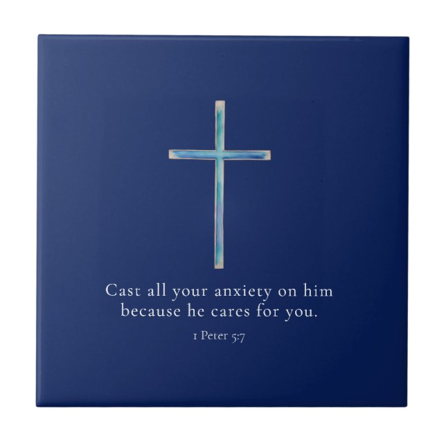 1 Peter 5:7 Minimalist Cross Tile (Front)