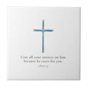 1 Peter 5:7 Minimalist Cross Tile