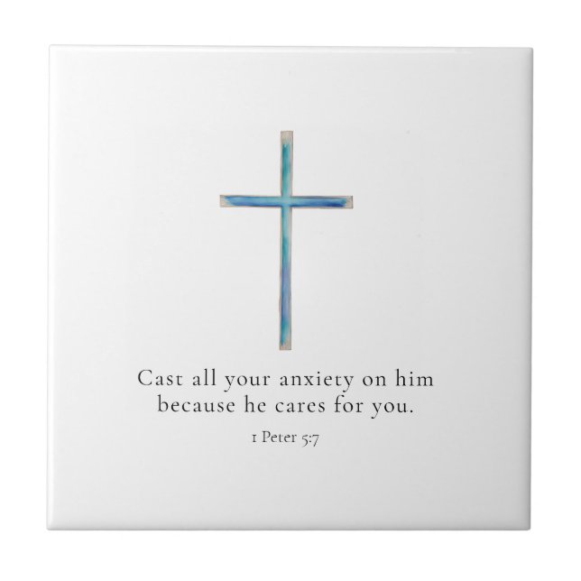 1 Peter 5:7 Minimalist Cross Tile (Front)