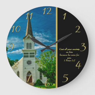 1 Peter 5:7 White Church   Large Clock