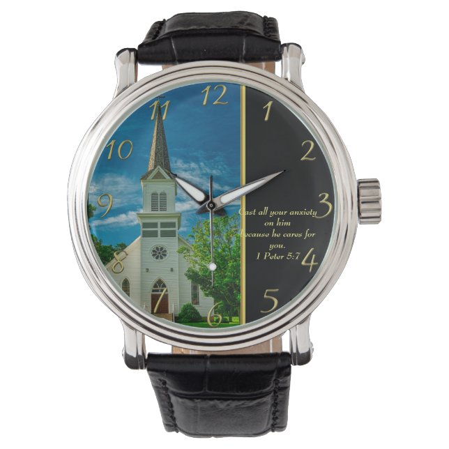 1 Peter 5:7 White Church   Watch (Front)