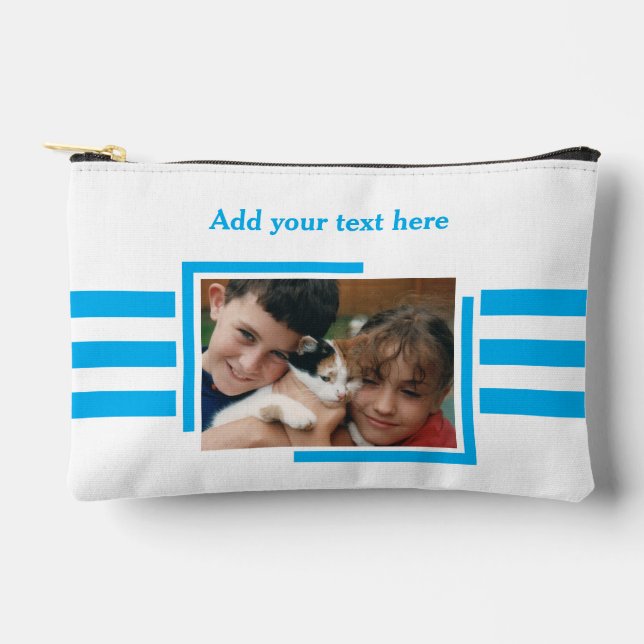 1 photo add text blue white accessory pouch (Front)