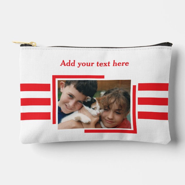 1 photo add text red white accessory pouch (Front)