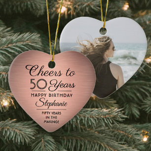 1 Photo Any Year Birthday Brushed Faux Rose Gold Ceramic Ornament