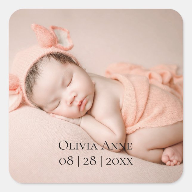 1 Photo Baby Birth Announcement Sticker (Front)