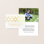 1 Photo Bar Mitzvah Thank You Star of David Gold Foil Card<br><div class="desc">A thoughtful way to thank family and friends for coming to your bar mitzvah is to give them an elegant customized photo thank you card they can save as a keepsake. Picture and all wording are simple to personalize or delete. If you prefer to hand write your message of gratitude,...</div>